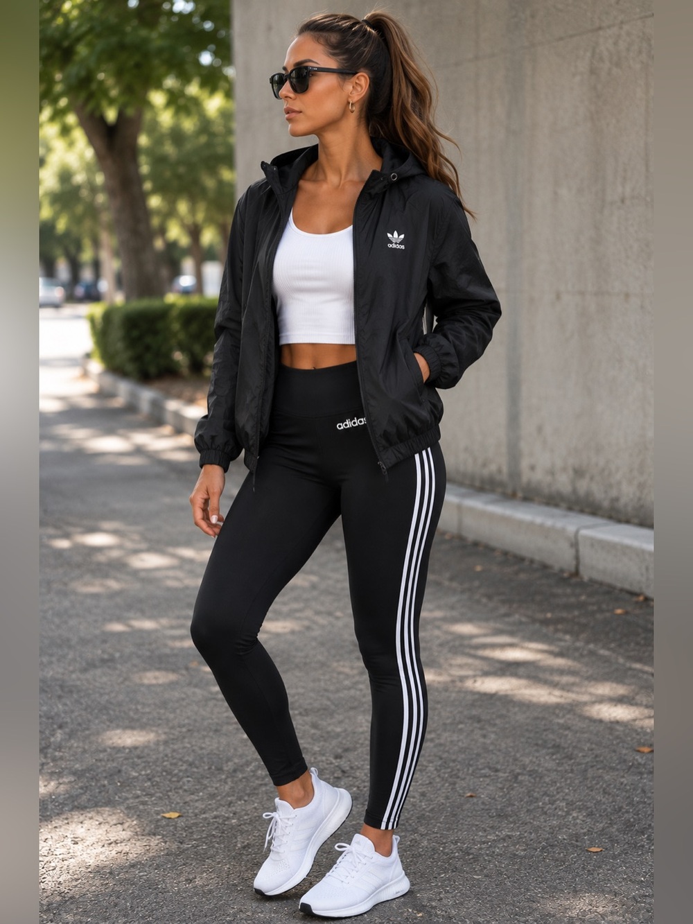 Adidas Women’s Small Black High Rise 3 Stripe Climalite Athletic Leggings